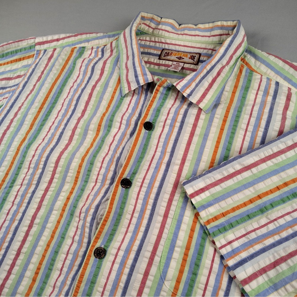 Caribbean Joe XXL Tropical Seersucker Camp Shirt Multicolor Resort Beach S/S